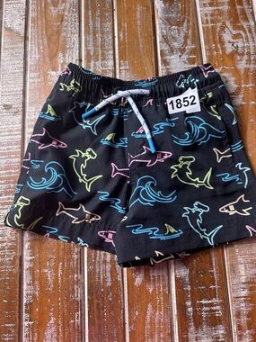 Kids Black Shark Print Swim Shorts